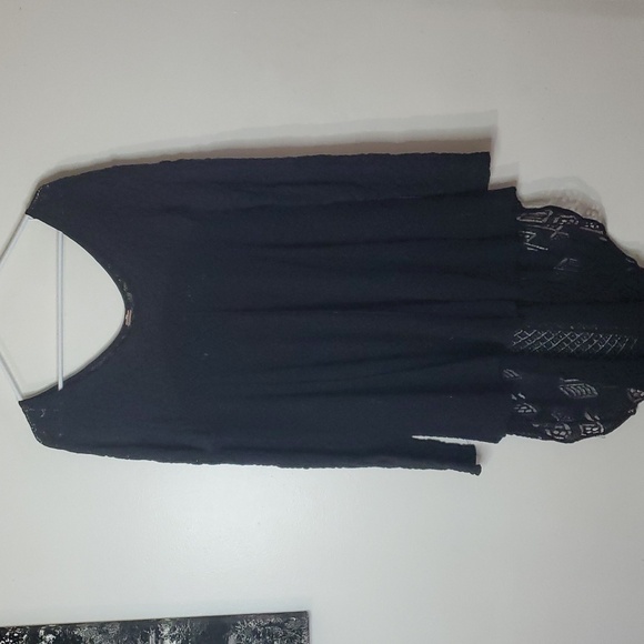Free People Black Lace Sheer Crochet Top Scoop Neck High-low Size Medium - Picture 2 of 12